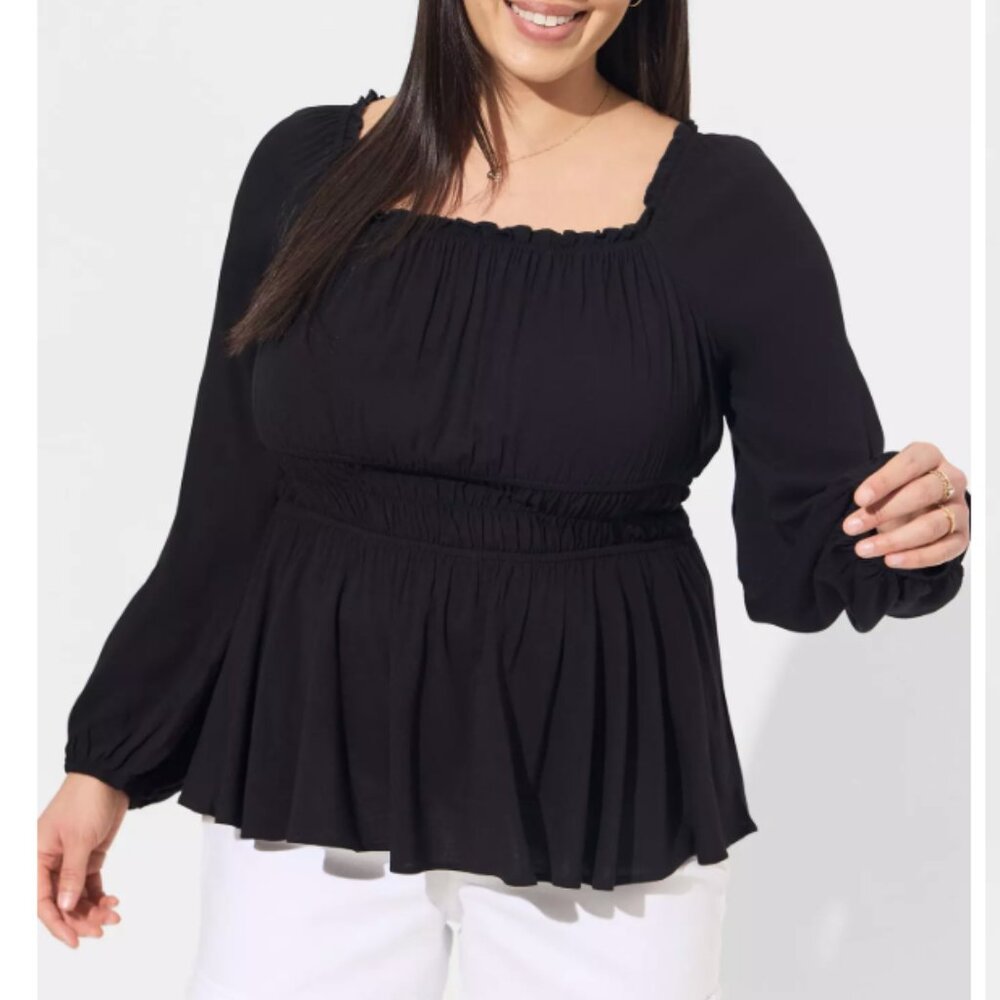 Torrid Rayon Waist Detail Blouson Pheasant Sleeve Peplum Top 1X NEW